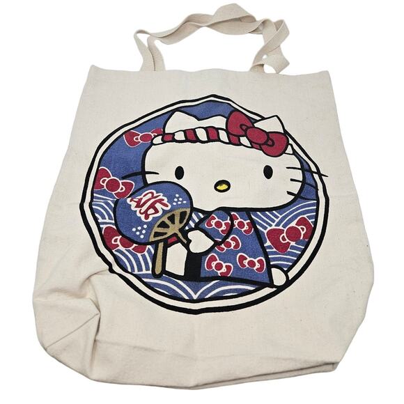 Hello Kitty Japanese Kimono Tote Bag Canvas Kawaii Cotton School Book Commute - Picture 1 of 5